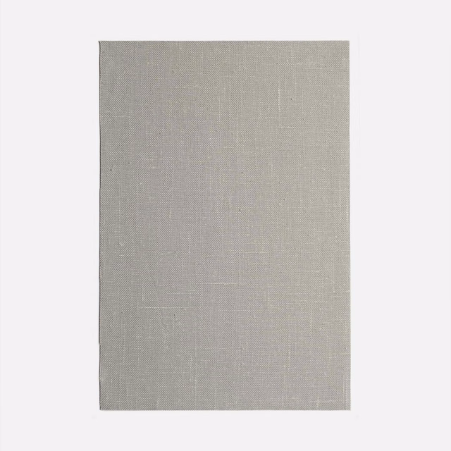 Pale greige woven fabric swatch with fine vertical texture and linen-like surface