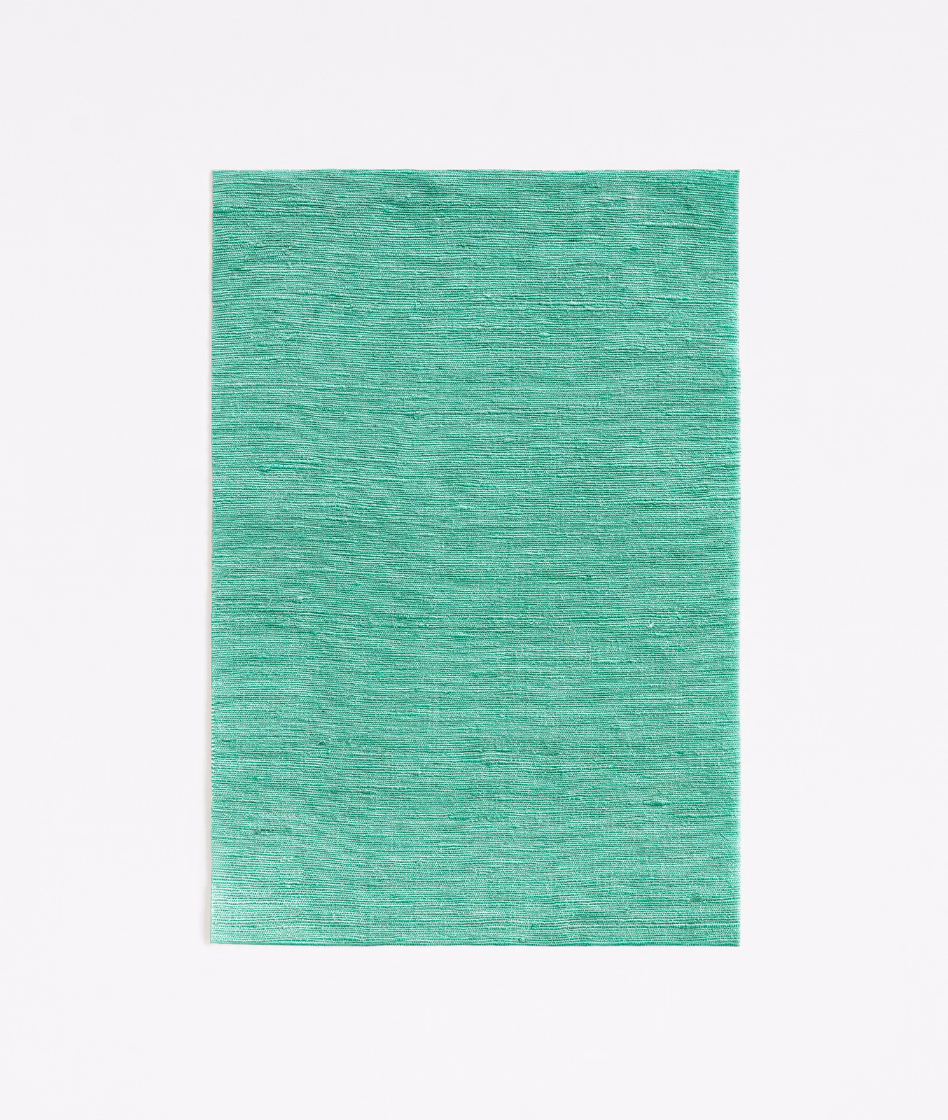 Turquoise malachite-green fabric swatch with fine horizontal slub texture