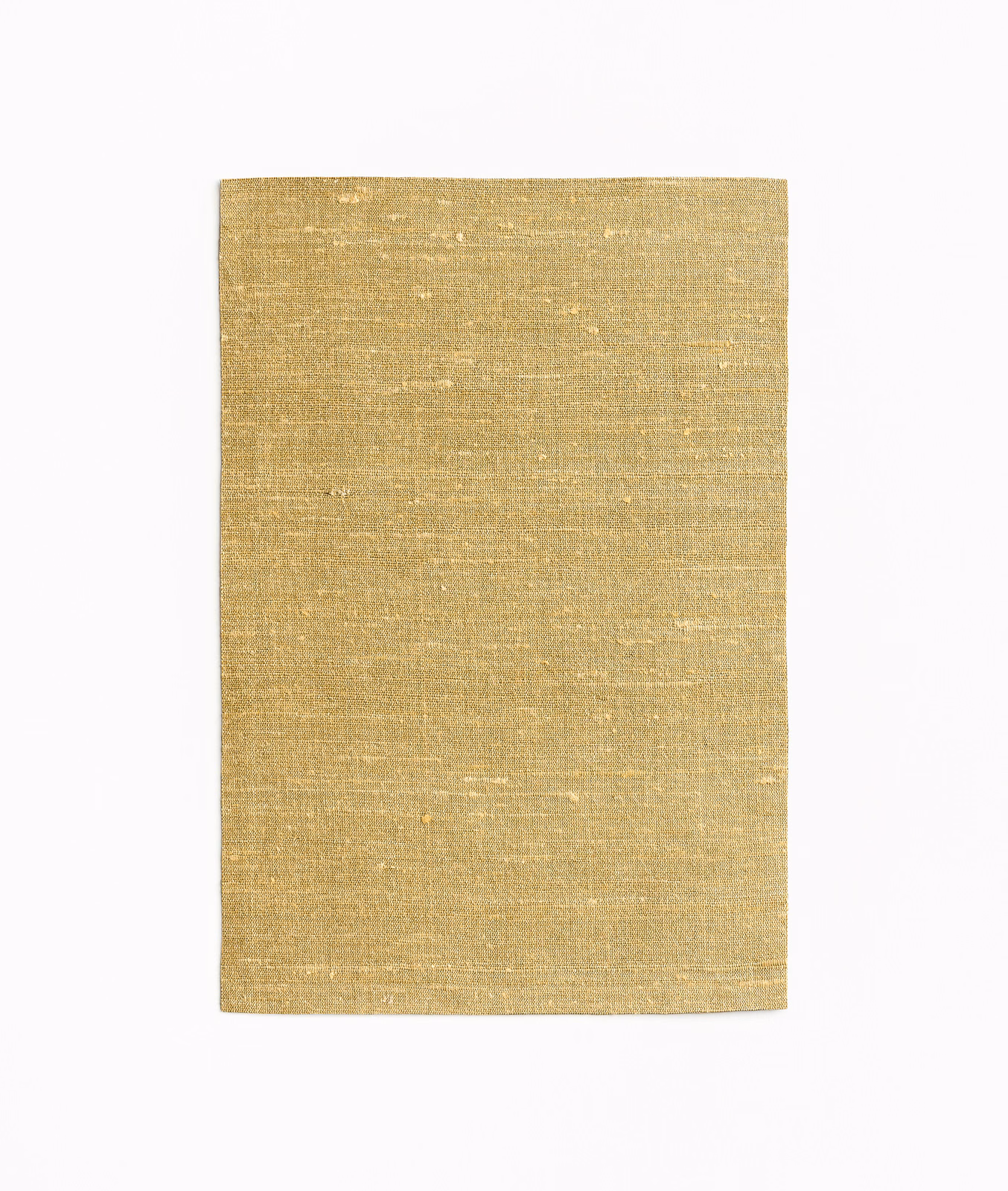 Warm ochre-gold woven swatch with fine horizontal slubs and softly varied surface
