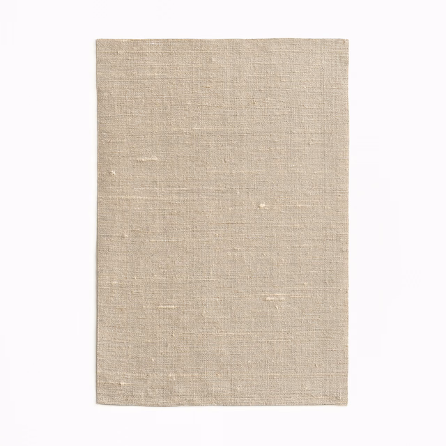 Warm Sahara beige woven curtain fabric swatch with subtle horizontal slub texture
