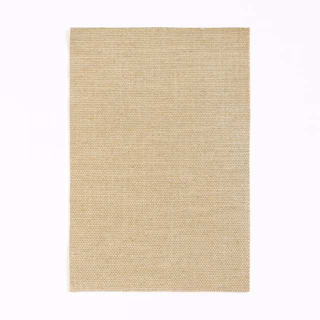Warm oatmeal cream fabric swatch showing a fine, even horizontal weave