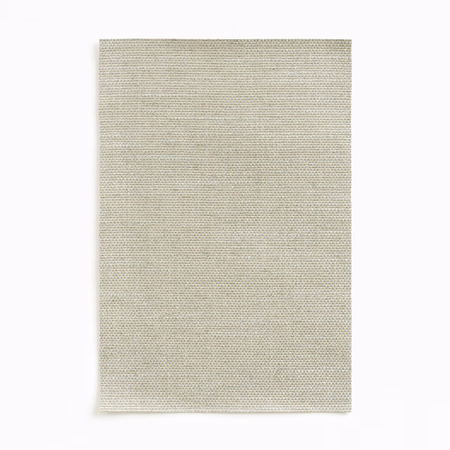 Pale nacre greige curtain fabric with fine horizontal weave and subtle ivory flecks