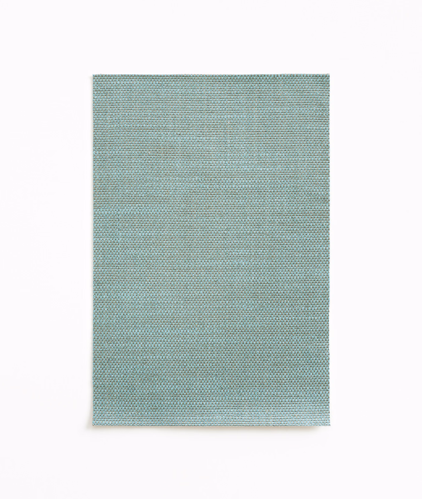 Pale turquoise textile swatch with a fine, tightly gridded woven surface
