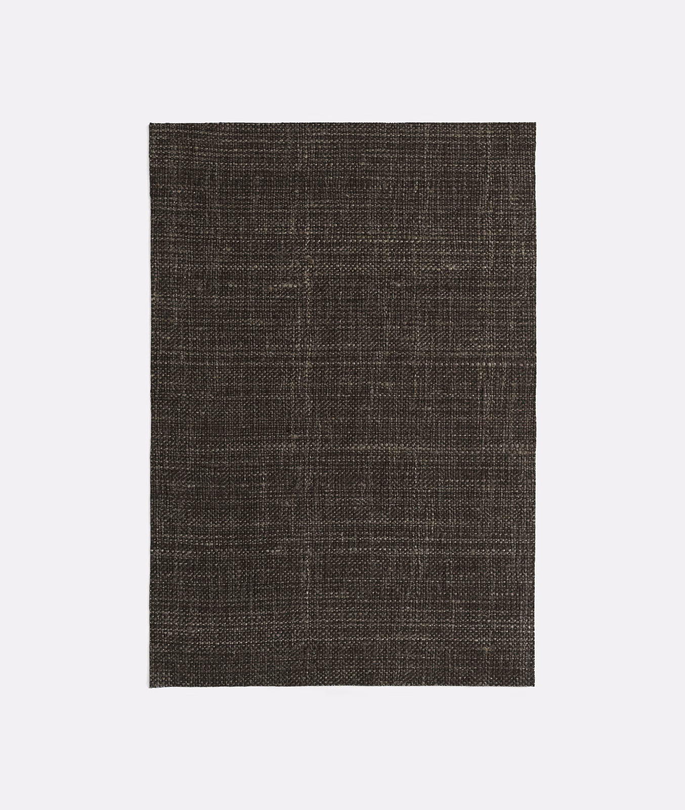 Dark espresso and charcoal curtain fabric with a fine irregular crosshatch weave