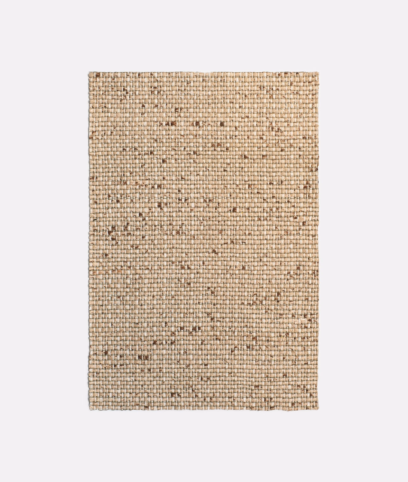 Warm natural beige woven swatch with scattered dark flecks and grid texture