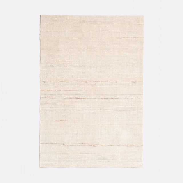 Warm ivory woven curtain fabric with irregular fine horizontal striations