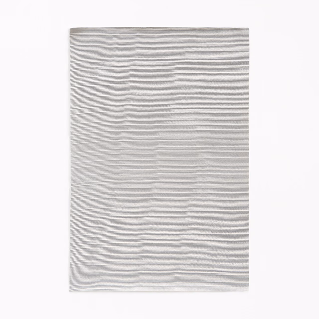 Pale silver-grey fabric swatch with fine, closely spaced horizontal striations