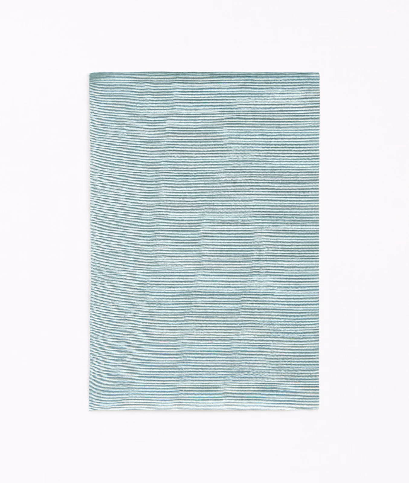 Pale aqua Dedar fabric swatch with fine, uneven horizontal woven striations