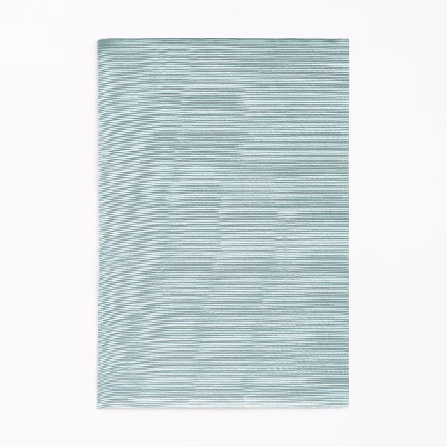 Pale aqua Dedar fabric swatch with fine, uneven horizontal woven striations