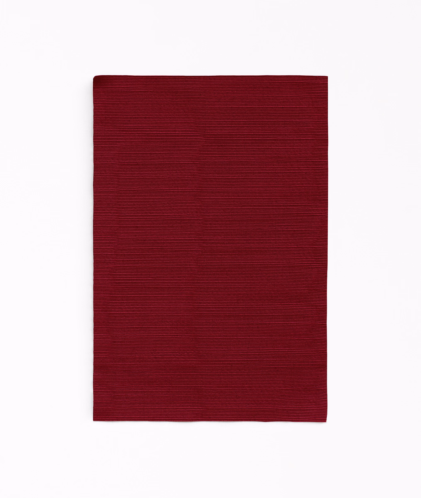 Deep Bordeaux red curtain fabric with fine horizontal ribbing and subtle tonal variation