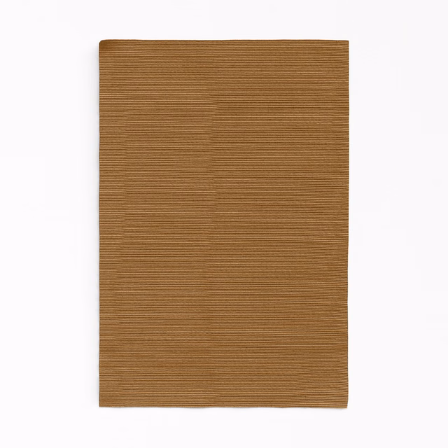Warm cappuccino-brown curtain fabric with fine horizontal ribbed texture
