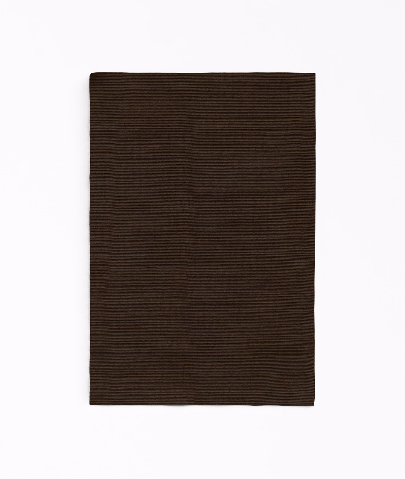 Deep chocolate-brown curtain fabric with fine, closely spaced horizontal ribs