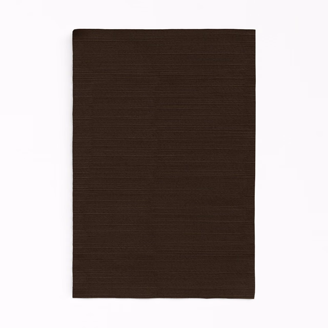 Deep chocolate-brown curtain fabric with fine, closely spaced horizontal ribs