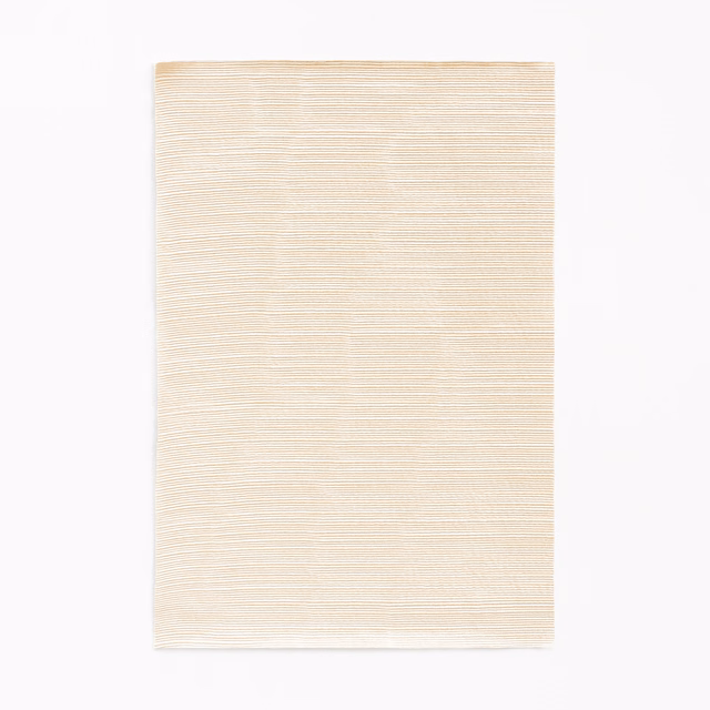 Pale eggshell curtain cloth with fine horizontal woven lines and subtle texture
