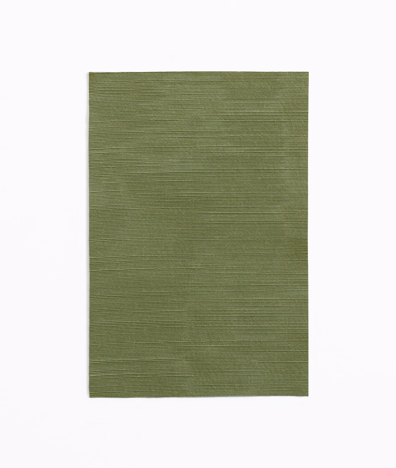 Moss olive-green fabric swatch with fine horizontal striations and subtle tonal variation