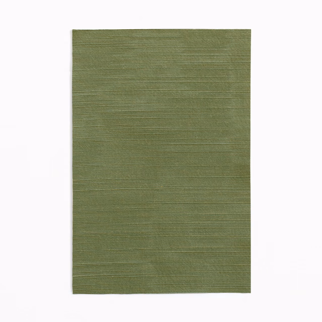 Moss olive-green fabric swatch with fine horizontal striations and subtle tonal variation