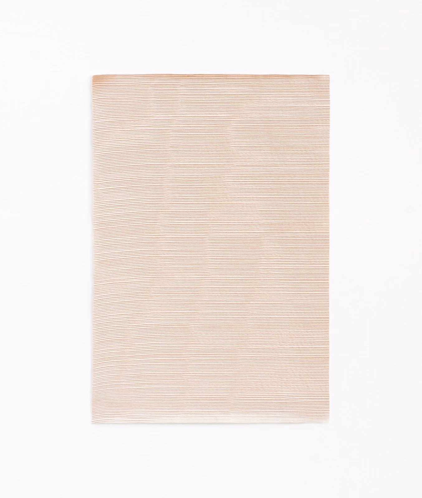Pale blush-pink curtain fabric swatch with fine horizontal striations and soft sheen