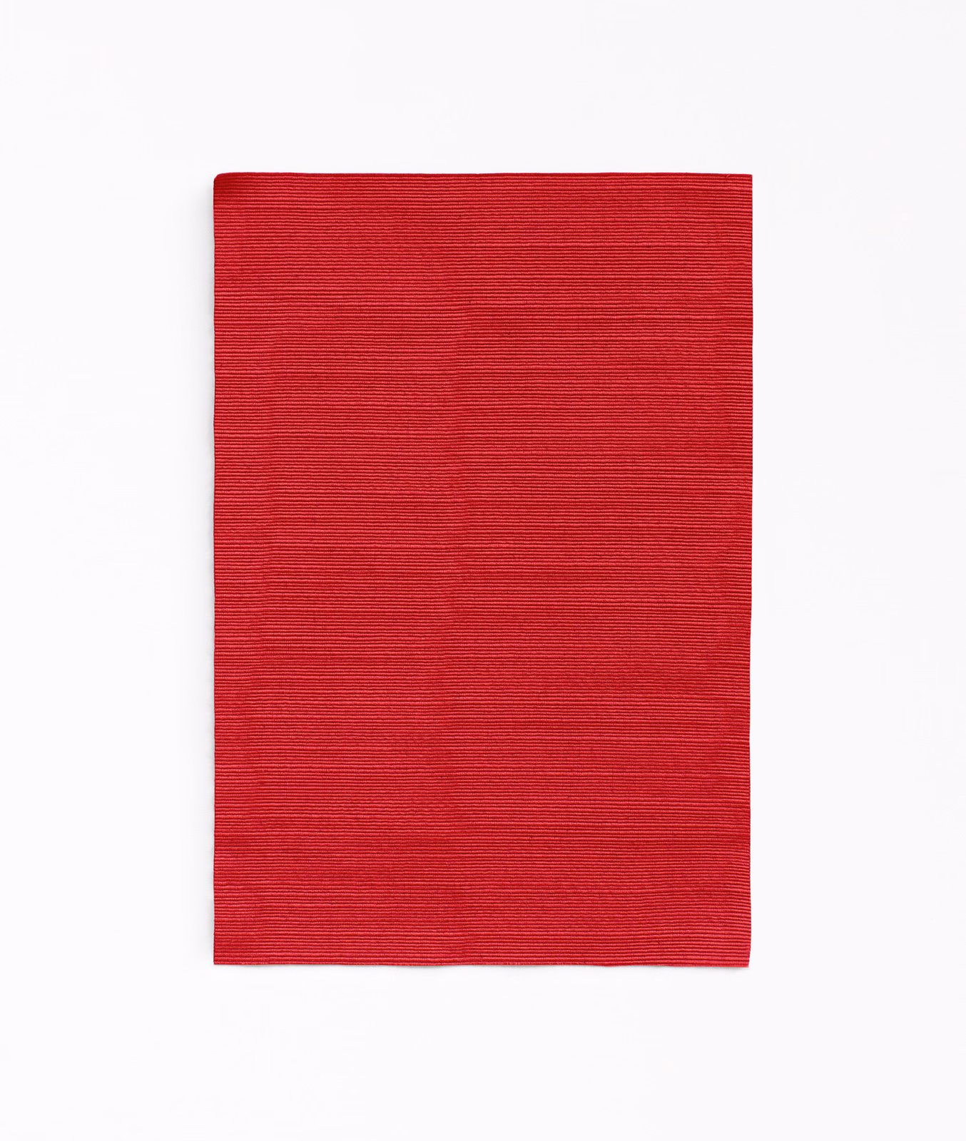 Deep crimson red curtain fabric with fine horizontal ribbed texture