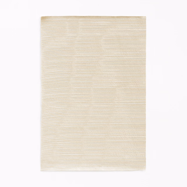 Pale sandy-ivory fabric swatch with fine irregular horizontal woven lines