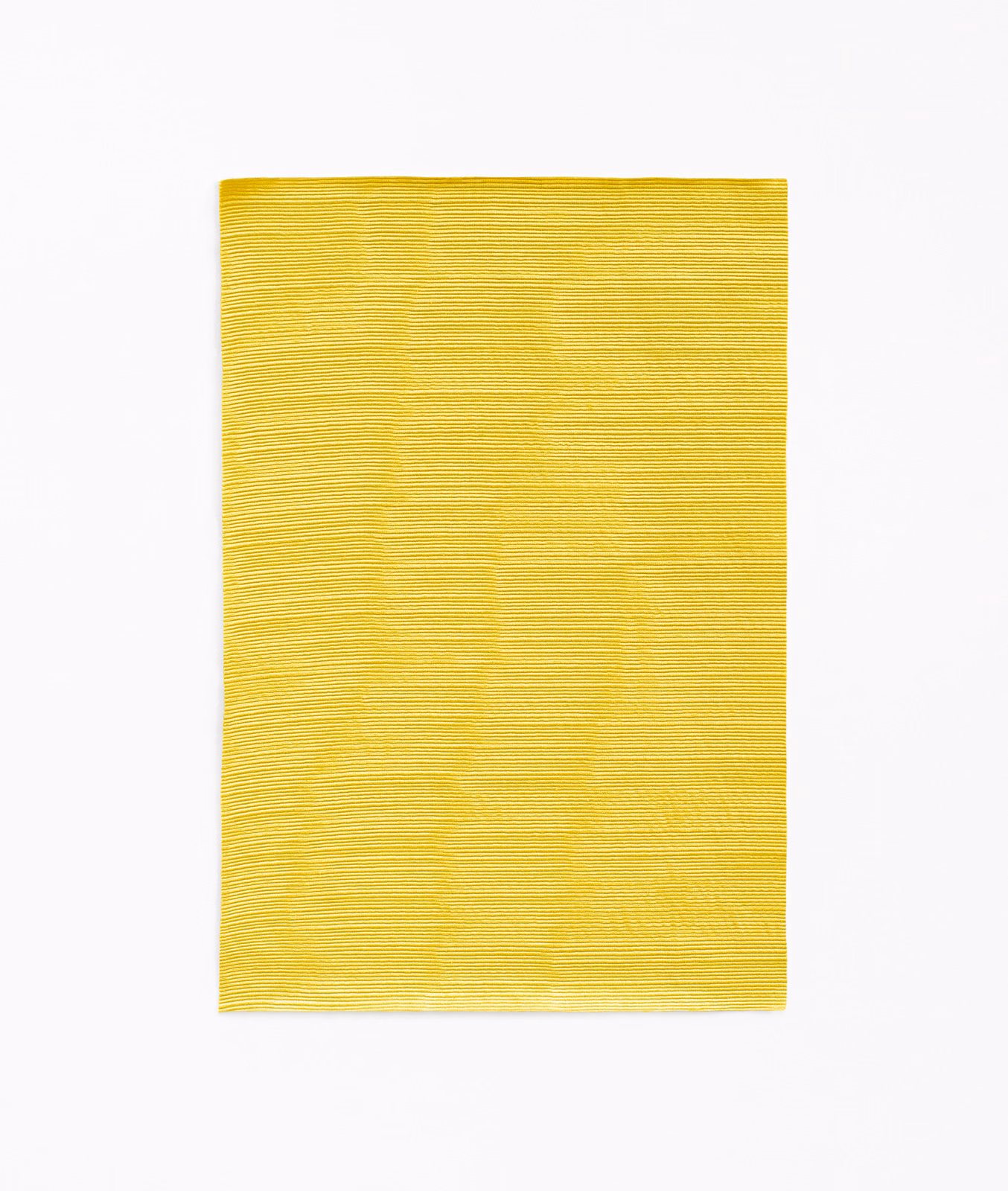 Bright citron yellow curtain fabric with fine horizontal ribbed texture