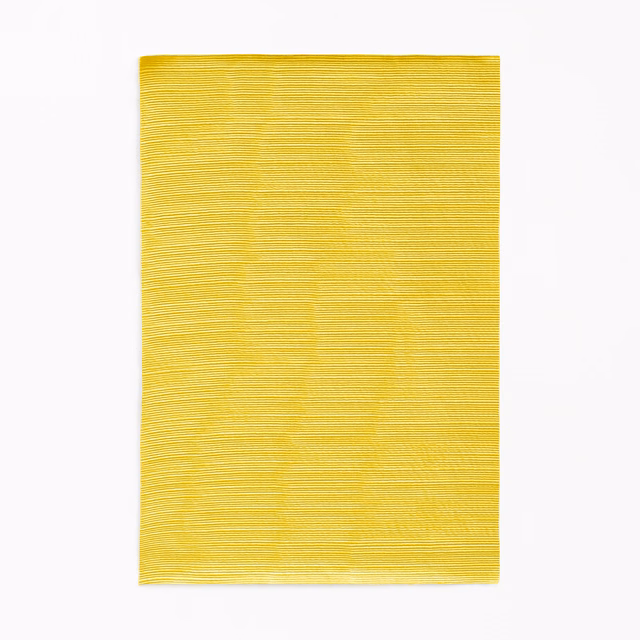 Bright citron yellow curtain fabric with fine horizontal ribbed texture