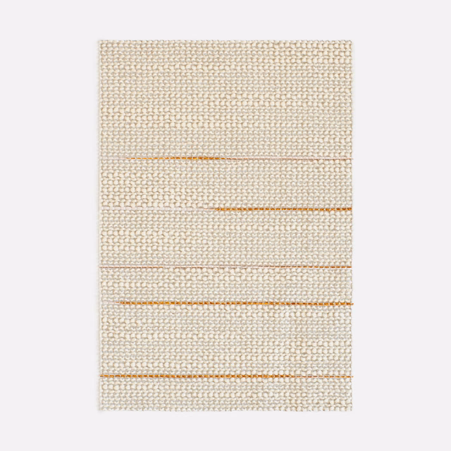 Warm ivory nubby weave with fine tan-orange horizontal lines