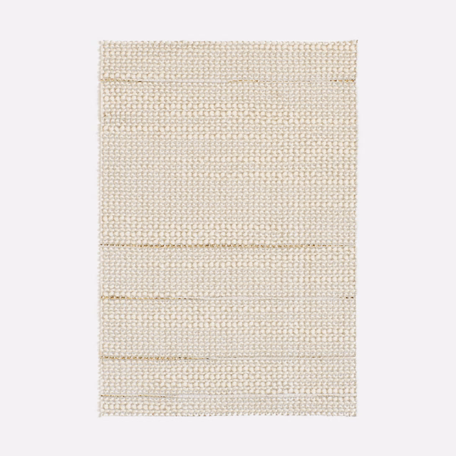 Warm ivory cream woven curtain fabric with fine texture and subtle horizontal bands