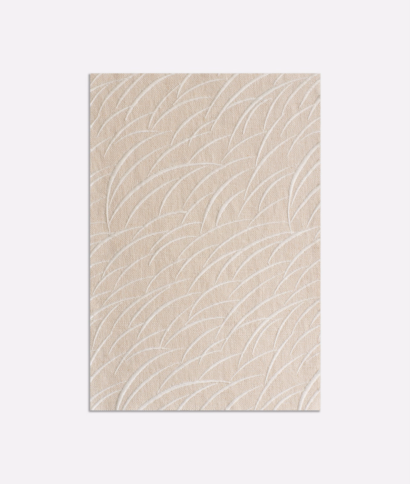 Ivory beige curtain fabric with fine white overlapping curved leaf lines
