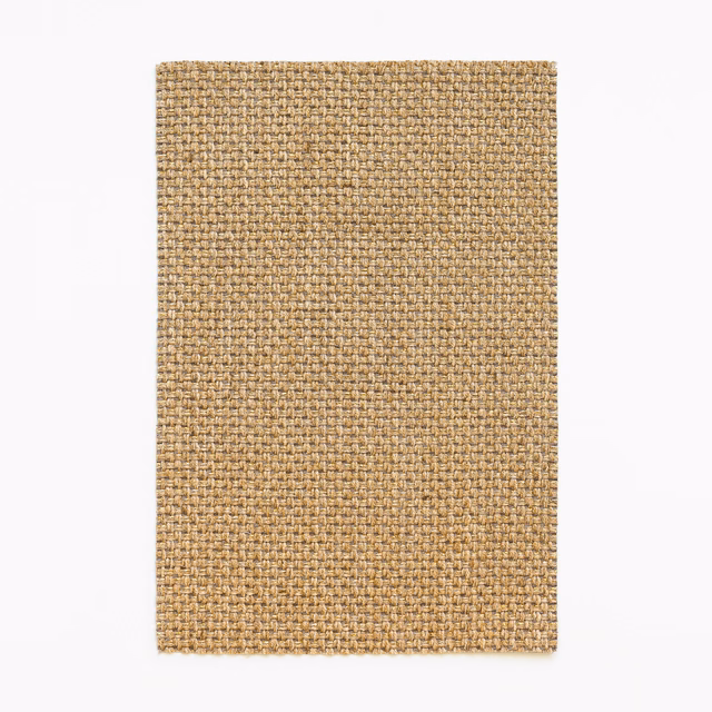 Warm jute-beige fabric swatch with a dense, finely textured woven grid