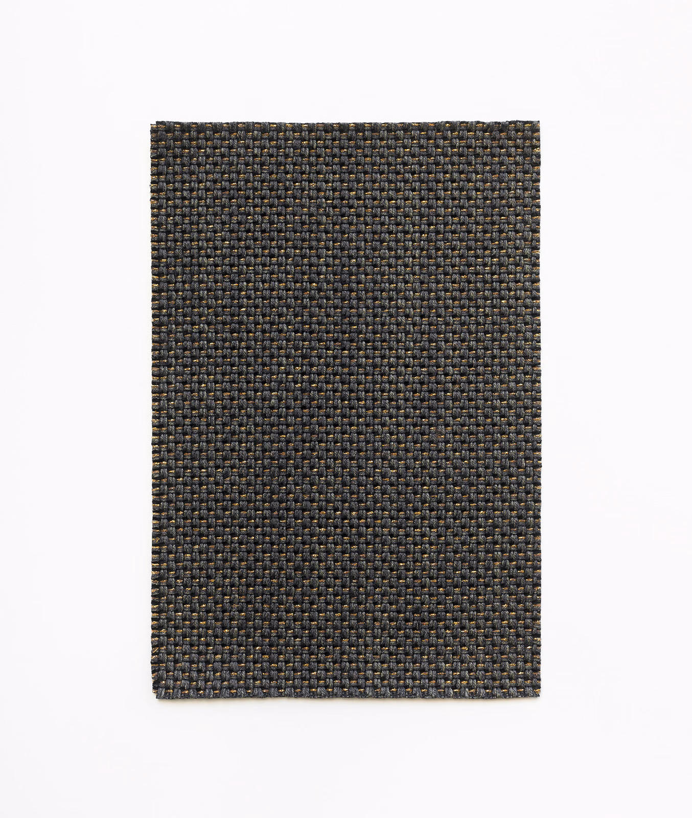 Charcoal-grey curtain fabric with compact basket weave and olive-brown flecks