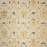 Antique cream curtain fabric with ornate gold damask medallions and taupe details