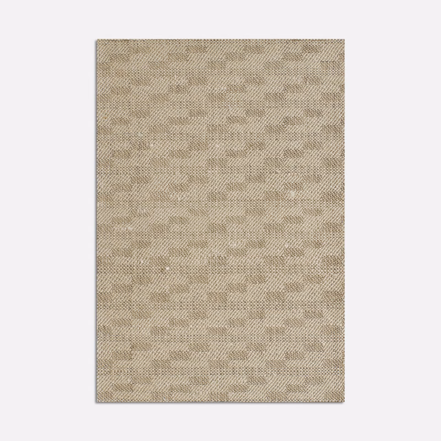 Pale oatmeal woven curtain fabric with subtle broken taupe horizontal pattern