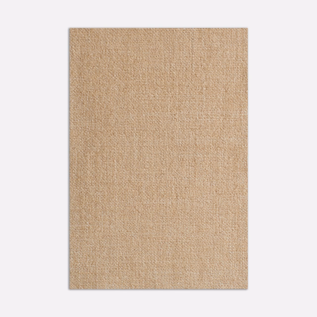 Warm beige woven fabric swatch with a fine, subtly textured natural surface