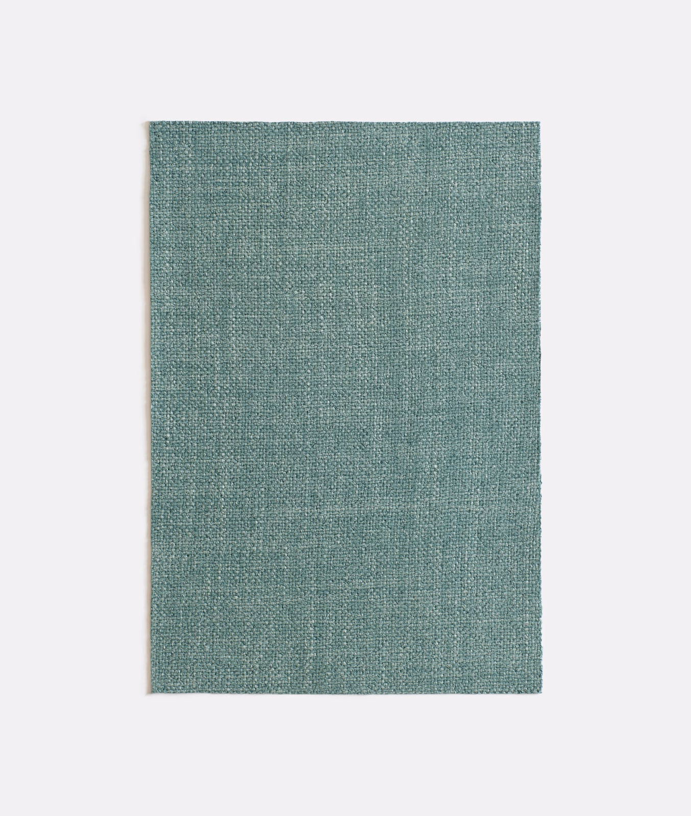 Muted eucalyptus-teal curtain fabric with fine woven grain and subtle vertical tonal shifts