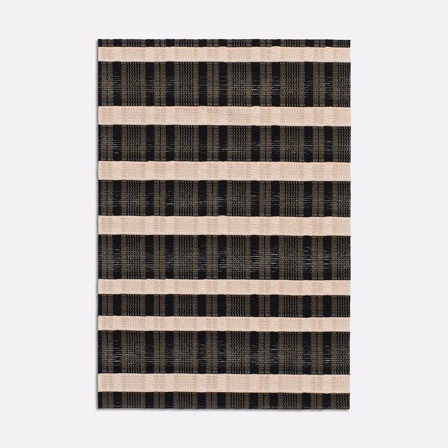Dark moka woven stripes with warm ivory horizontal bands and fine vertical texture