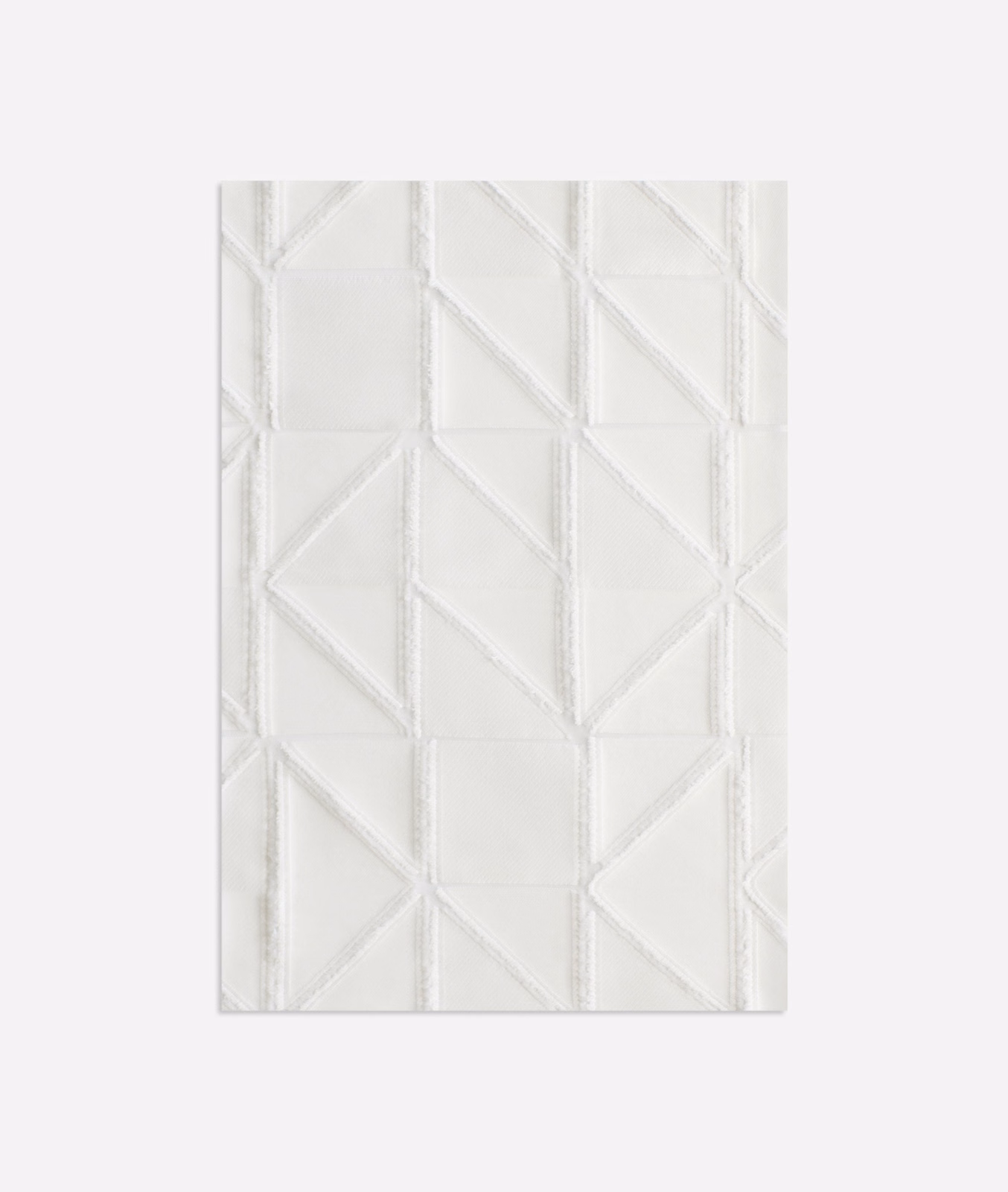 Ivory-white curtain fabric with raised angular panels and fine linear texture
