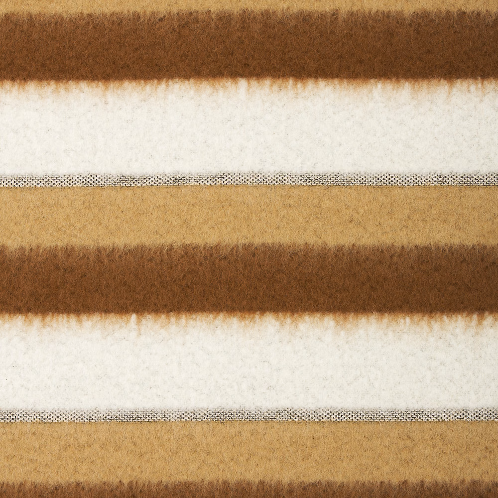 Oz Camel fabric with brushed camel, brown and ivory horizontal stripes
