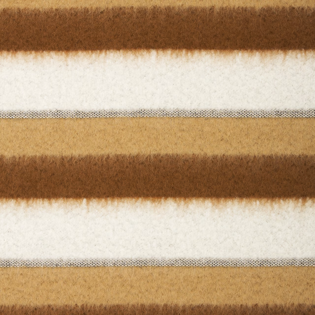 Oz Camel fabric with brushed camel, brown and ivory horizontal stripes