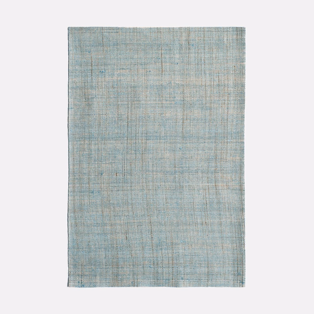 Pale aqua-blue woven swatch with fine crosshatch lines and softly mottled texture