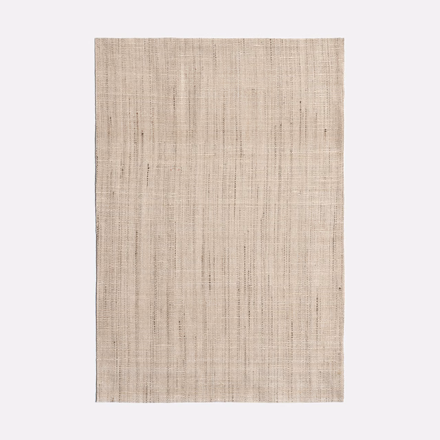Pale warm beige curtain fabric with fine crosshatch weave and subtle vertical slubs