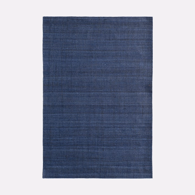Deep ink-blue woven swatch with fine horizontal striations and subtle tonal shifts