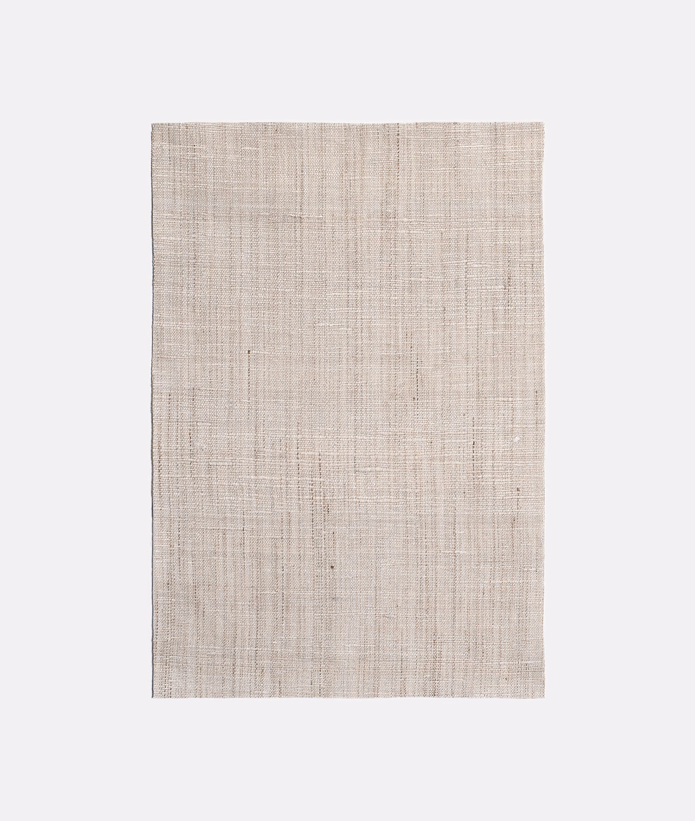 Pale greige woven curtain fabric with fine vertical striations and linen-like texture