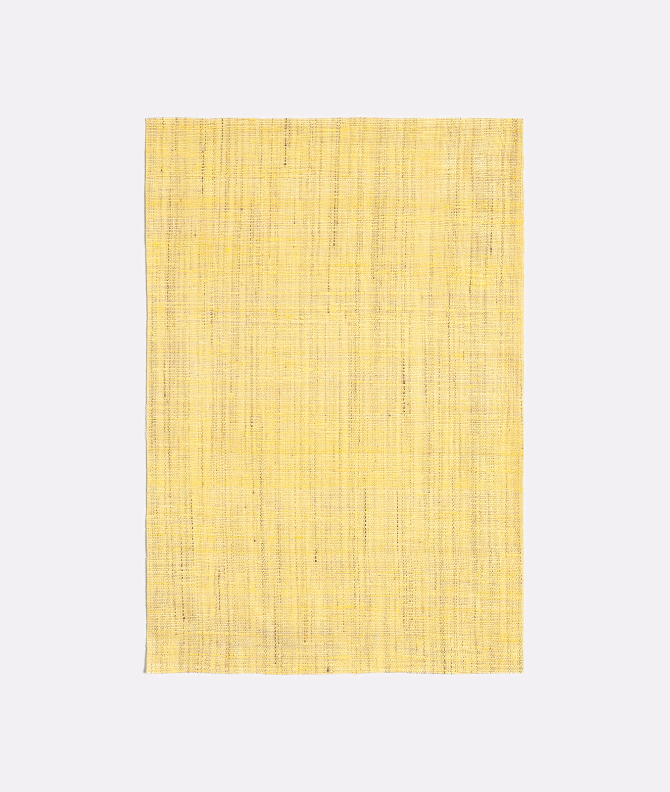 Pale straw-yellow woven curtain fabric with fine vertical striations and subtle slub texture