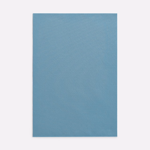 Muted blue-teal curtain fabric swatch showing a fine, even plain weave