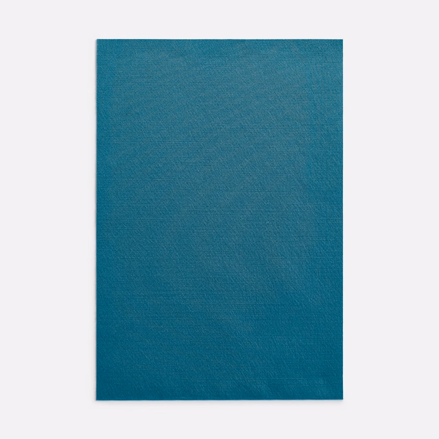 Deep blue-teal plain woven curtain fabric with subtle tonal texture