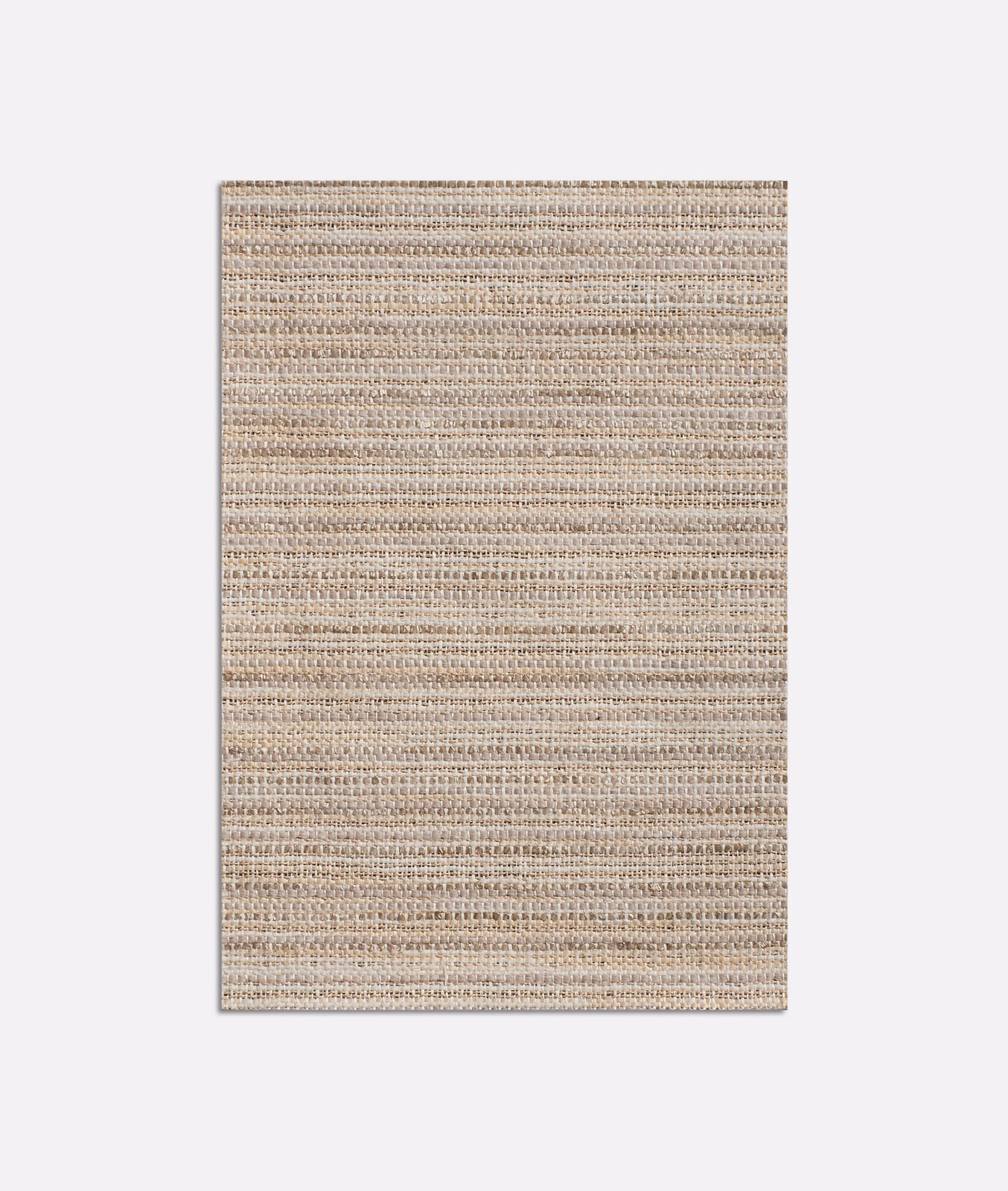 Warm beige curtain fabric with fine horizontal woven striations and taupe flecks