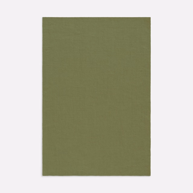 Muted olive-green curtain textile with a fine, subtly crosshatched surface