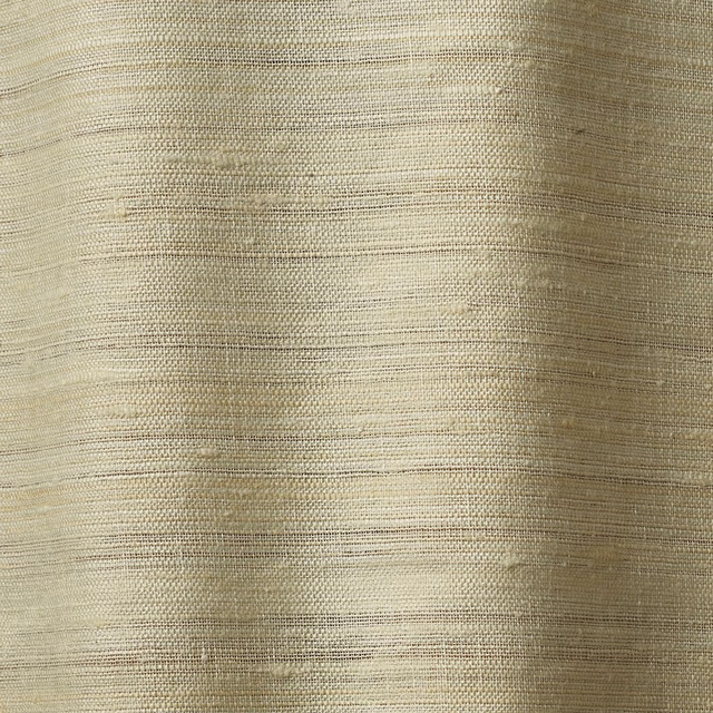 Warm ivory curtain fabric with fine irregular horizontal slub weave and subtle tonal shifts