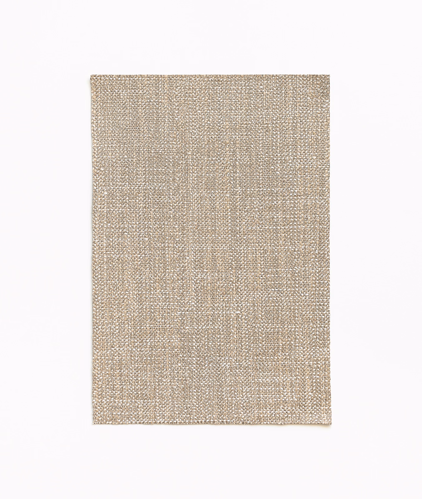 Warm oatmeal beige woven swatch with fine variegated texture and subtle darker flecks