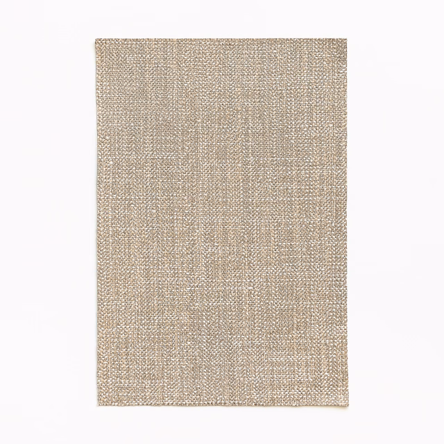 Warm oatmeal beige woven swatch with fine variegated texture and subtle darker flecks